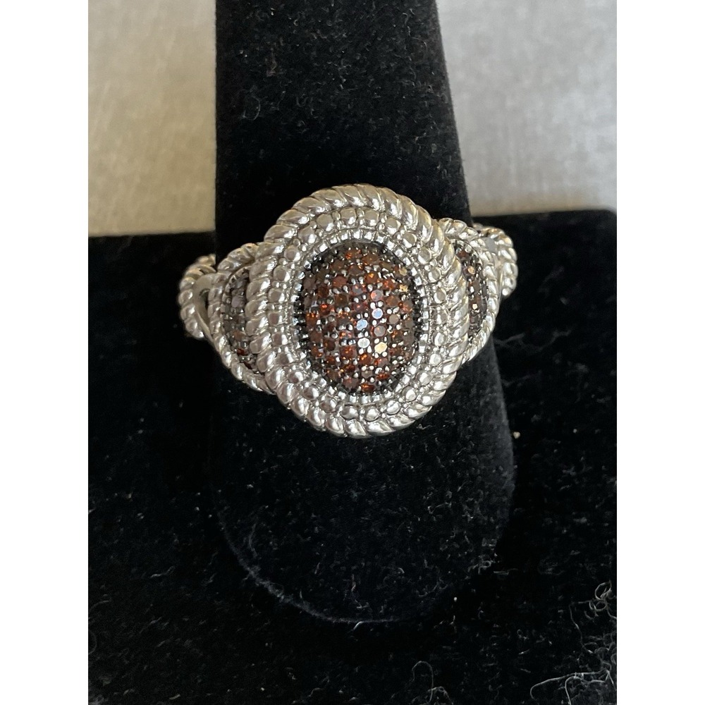 Designer JS Joseph Schmid 925 Sterling Silver Red Diamond Ring Size 10 Vintage